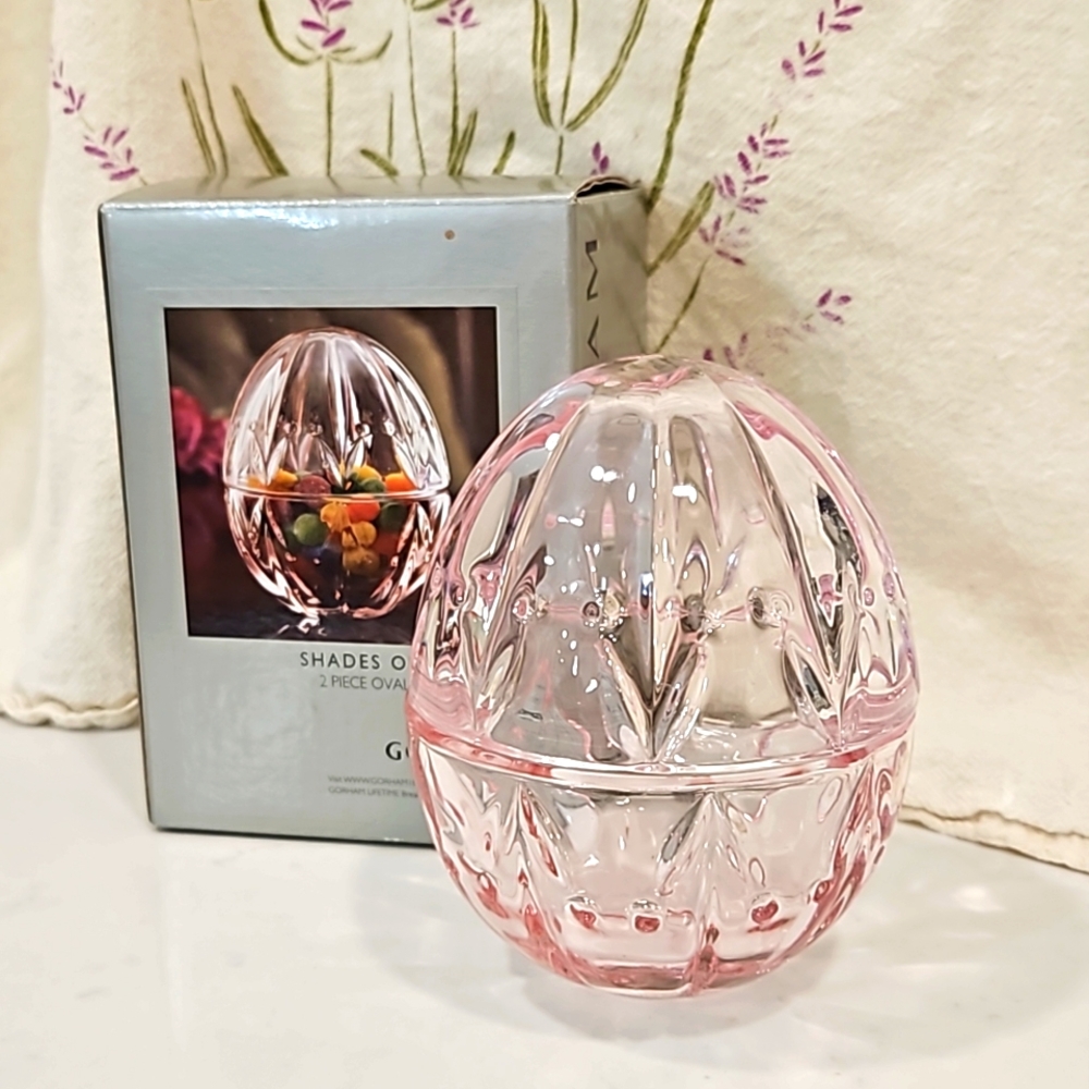 Gorham 4.75inches pink egg candy jar.